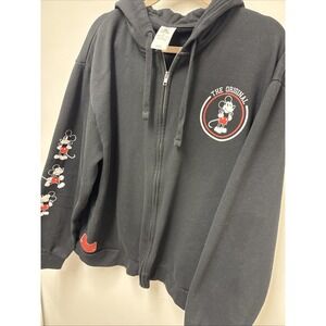 Disney‎ Mickey Mens Sweat Shirt Size XXL Long Sleeve Zipper Hood Black Pockets